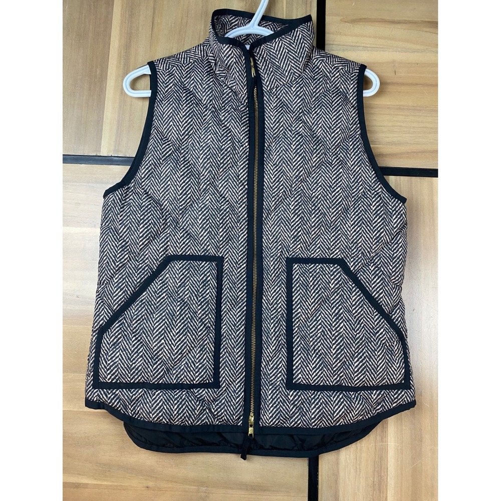 J. Crew Herringbone Puffer Vest Women's Small Quilted Full Zip Sleeveless Jacket